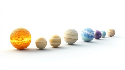 Obraz premium Isolated arrangement of planets and the sun, featuring a simple and clear model on white