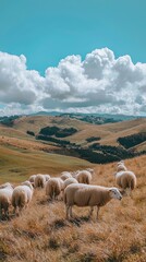 Fototapeta premium Peaceful Pastoral Scene with Grazing Sheep