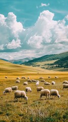 Obraz premium Scenic Pasture with Grazing Sheep in Open Landscape