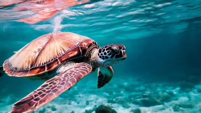 Turtle Swimming At The Sea