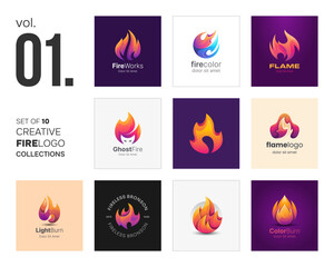 Set of 10 creative fire logo collections