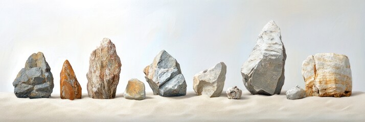 Smooth Coastline Landscape with Varied Rock Formations on Sandy Beach
