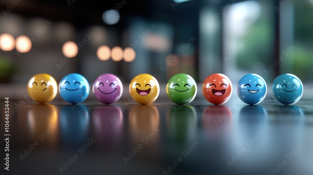 Poster a vibrant collection of rounded 3d emoticons displayed in a table format, showing a variety of facia