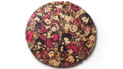 Fototapeta premium Unique urban art piece featuring collage of diverse faces and expressions, showcasing vibrant colors and intricate details. This sticker bomb design captures essence of guerrilla marketing