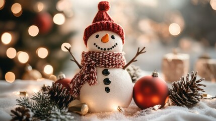 Minimalistic snowman portrait against a white backdrop, capturing holiday cheer with a classic and elegant look