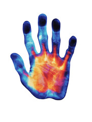 infrared thermographic hand. thermal handprint isolated. hand heat map. hand digital scanner. thermal hand. palm heat map. hand thermal map. Digital identification. no background.