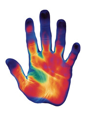 infrared thermographic hand. thermal handprint isolated. hand heat map. hand digital scanner. thermal hand. palm heat map. hand thermal map. Digital identification. no background.