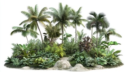 Fototapeta premium Tropical Oasis with Palm Trees and Lush Greenery in a Cut-Out Style