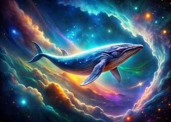 A Mystical Whale Glowing in an Endless Cosmic Ocean: A Drone Photography Representation of Infinity and Unity in the Universe and Beyond