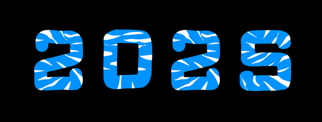 2025. Blue numbers with white stripes on black background