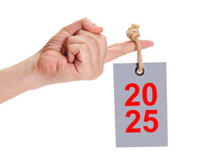 2025 tag on thick rope hanging on finger