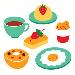 Hand drawn Breakfast food dish collection in white background