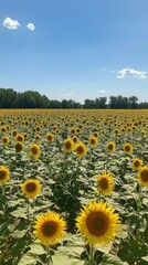 Naklejka premium Sunflower Field Under Bright Blue Sky
