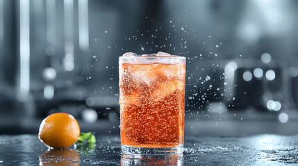 Refreshing sports drink with ice and citrus splash