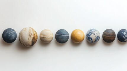 Simple planet alignment, featuring planets in a line on a white backdrop