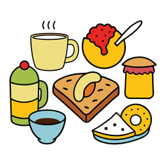 Hand drawn Breakfast food dish collection in white background