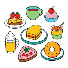 Hand drawn Breakfast food dish collection in white background
