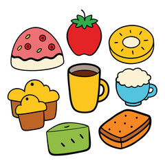 Hand drawn Breakfast food dish collection in white background