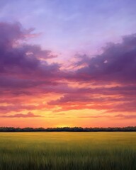 Fototapeta premium Tranquil Sunrise Over an Opulent Field, Capturing Mesmerizing Stillness and Natural Beauty