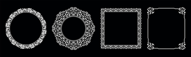 Set of decorative frames Elegant vector element for design in Eastern style, place for text. Floral black and white borders. Lace illustration for invitations and greeting cards.