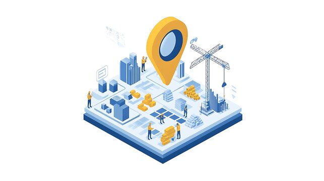 Illustration of a location pin with construction