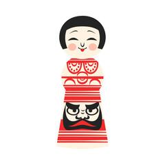 津軽こけし。フラットなベクターイラスト。
Tsugaru kokeshi doll. Flat vector illustration.