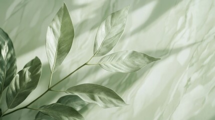 Obraz premium Soft green background with a close-up of a plant, showcasing leaf details in a gentle, nature-inspired macro view