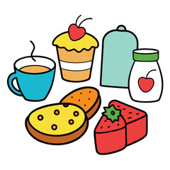 Hand drawn Breakfast food dish collection in white background
