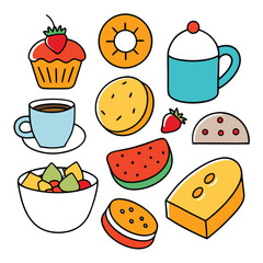 Hand drawn Breakfast food dish collection in white background