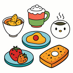 Hand drawn Breakfast food dish collection in white background
