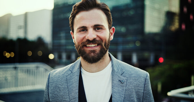 Corporate, happy and portrait of business man in city for consultant, asset management and investor. Private equity associate, venture capitalist and professional employee with person in New York.