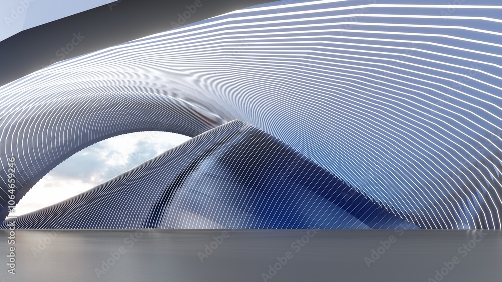 Poster abstract architecture background interior with curved design 3d render