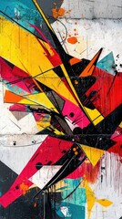 Modern Abstract Mural with Bold Colors and Geometry