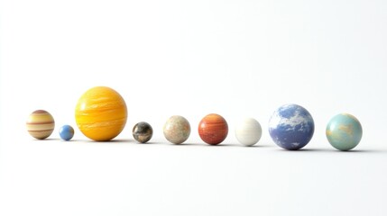 Naklejka premium Sun and planets in a minimalist design, featuring planets isolated on white, perfect for educational use