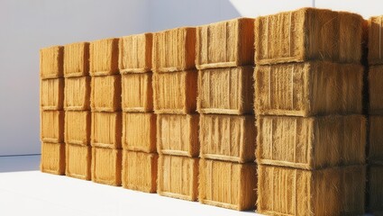 Hay bales stacked against a white background.
