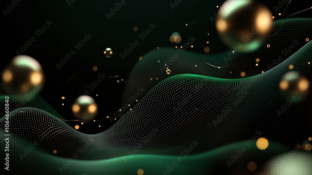 Poster an intricate abstract technology design featuring layered shapes and glowing elements in shades of g