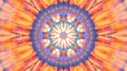 Kaleidoscope background, abstract geometric backdrop, gradient colorful illustration. Kaleidoscopic ornament with a grainy noise texture. Retro hypnotic futuristic design