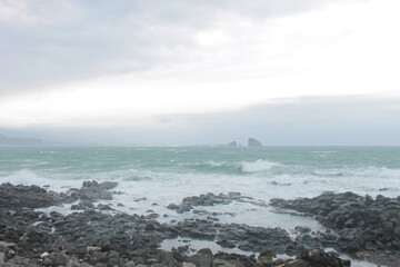 비오는 제주도 바다