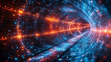 Obraz premium Futuristic VPN tunnel glowing bright blue light showing secure network connectivity abstract and technological vibe