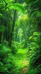 Fototapeta premium Lush Green Walkway Through Tropical Rainforest