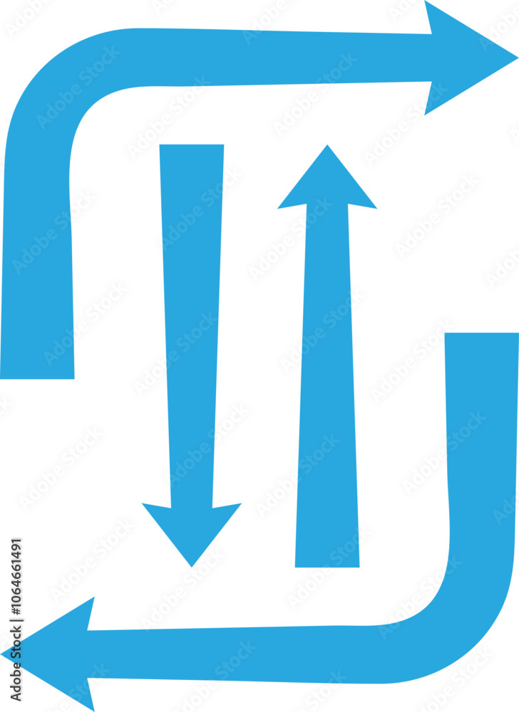 Poster blue arrows in various directions symbolize movement and change.