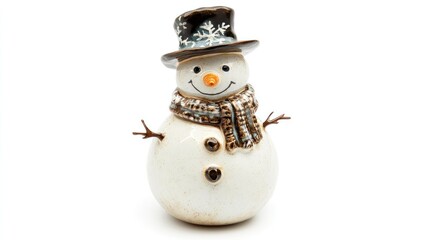 Winter holiday figure photo, featuring a classic snowman on a pure white background for a simple seasonal vibe