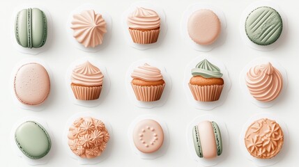 Colorful assorted pastries on white background