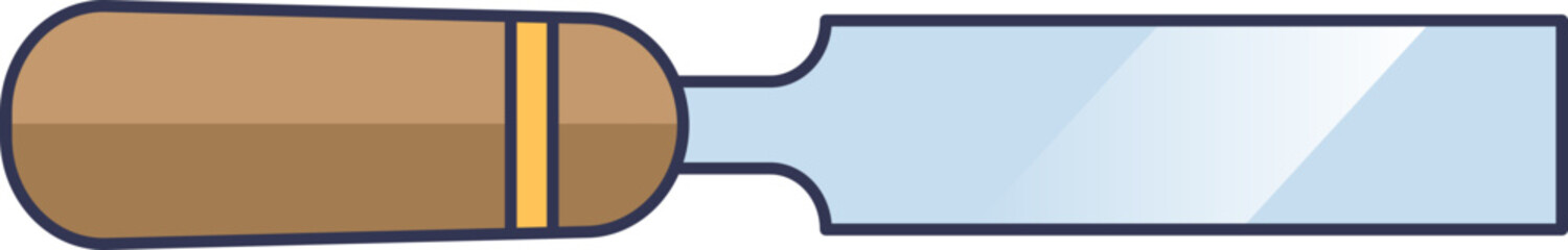 Illustration of a chisel with a wooden handle and metal blade, symbolizing precision and craftsmanship.