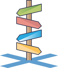 A blank crossroads signpost with four directional arrows against a clear background, symbolizing choice and decision-making.