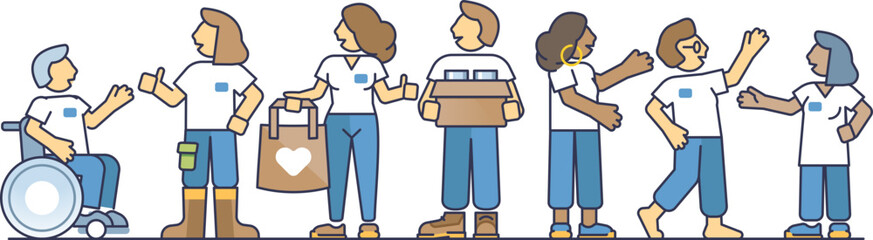 Diverse volunteers collaborating, showcasing unity and inclusivity.