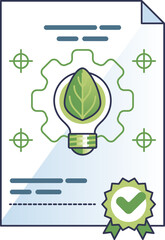Eco-friendly innovation patent with a leaf in a lightbulb symbolizing sustainable technology.