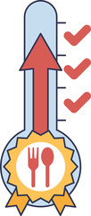 Thermometer with arrow and food symbol, indicating progress in a food drive.
