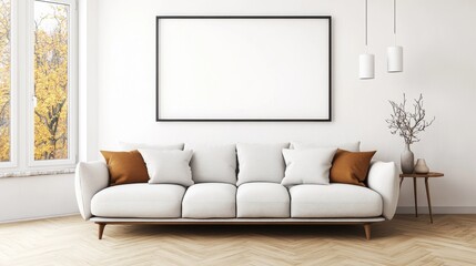 Modern living room with white sofa and decor