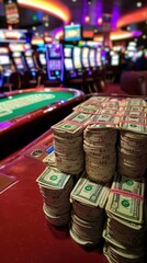 High Energy Casino Scene with Stacks of Cash